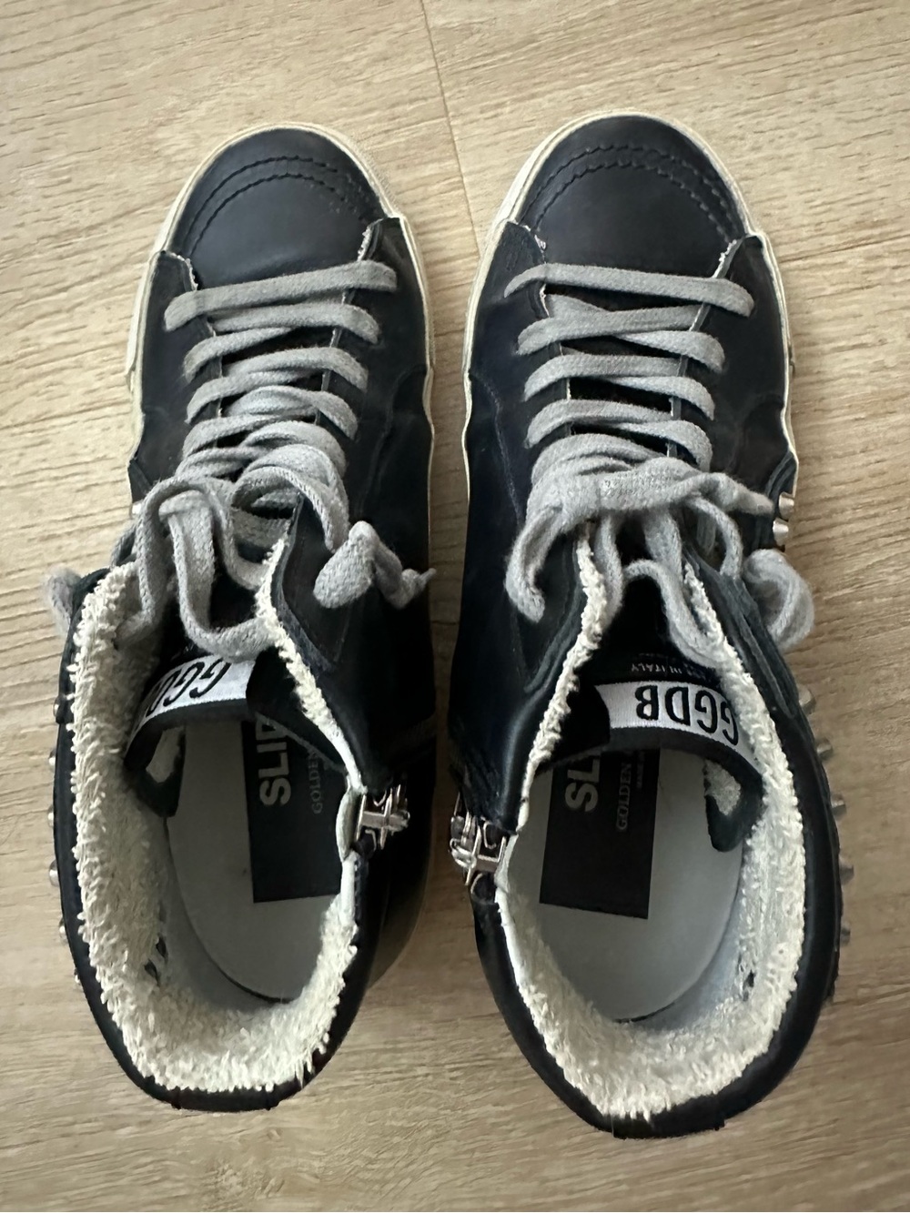 Golden Goose Slide Black Studs High Top Sneakers EU 37 US 7 Calfskin Leather - Picture 7 of 12